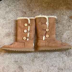 UGG Tan Suede Boots with Fur Trim
